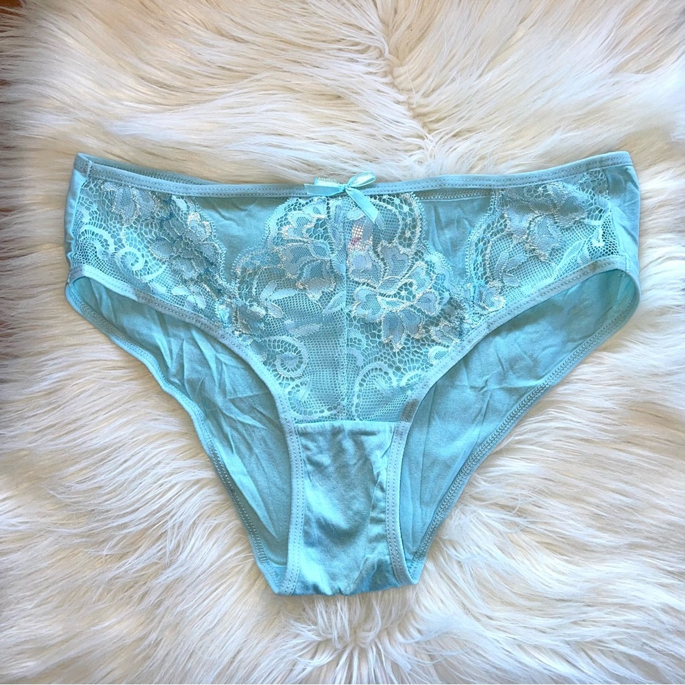 Naughty Knickers floral Lace Trim Panties aqua blue large NWT